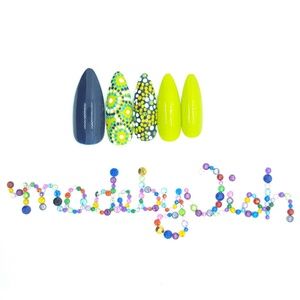 Blue Green Gold Dot Stiletto Gel Press On Nails